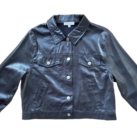 Gunmetal Iridescent Sheen Cropped Collared Button Up Jacket Large - Picture 3 of 8